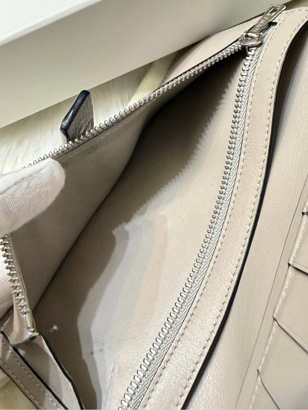 Loewe Anagram Pearl Gray Pale Green Vertical Bifold Wallet
